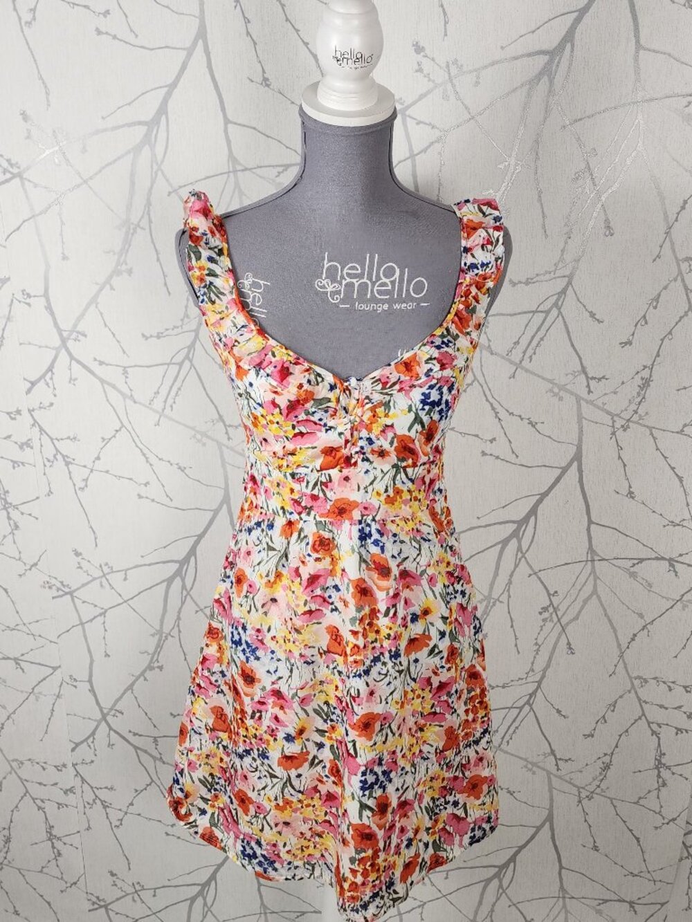 Oasis Colorful Floral Print Cotton Sweetheart Mini Dress